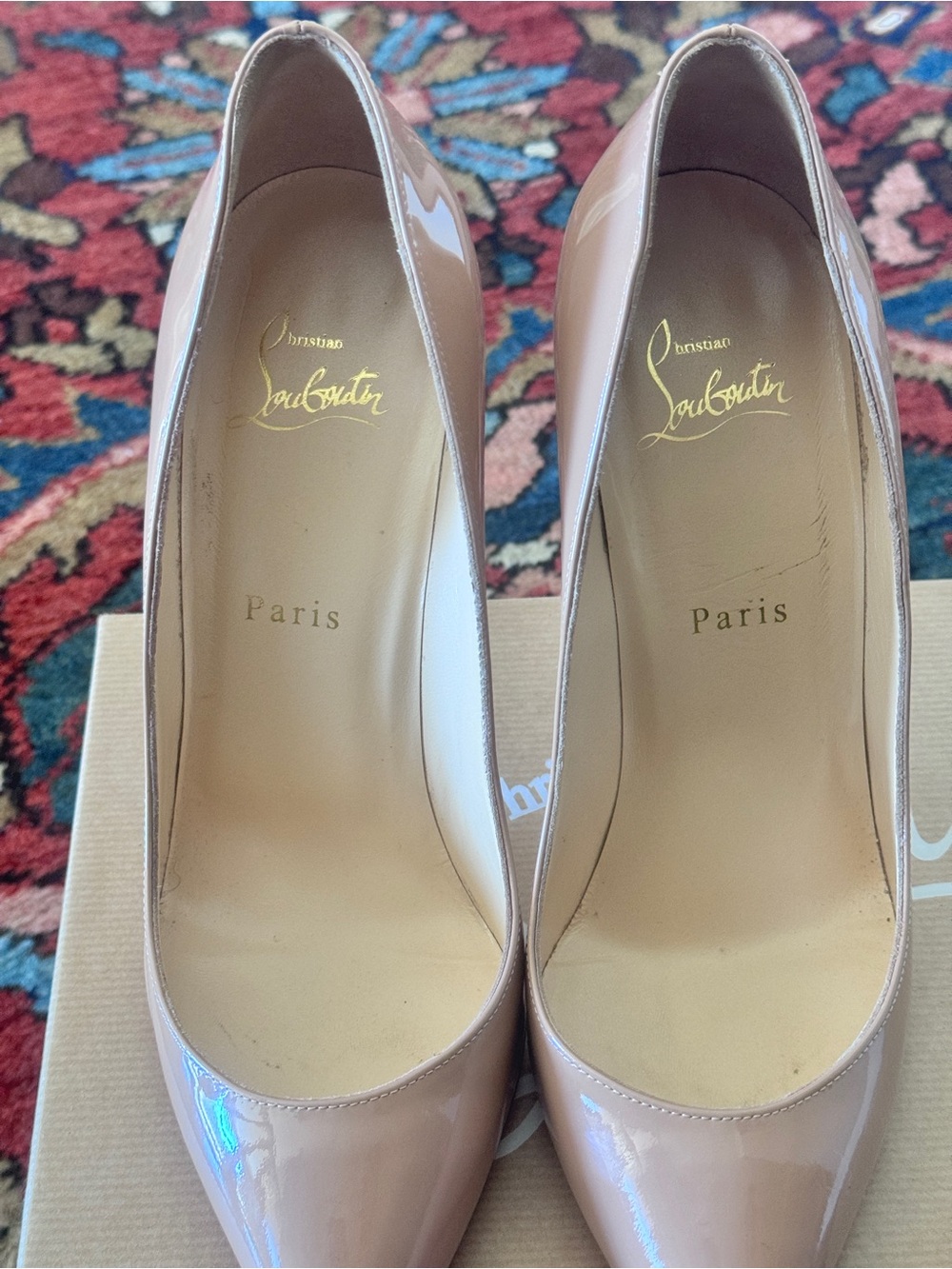 Christian Louboutin Patent Leather Stiletto Pumps in Nude Red Pointed Toe EU 39 - Picture 3 of 6